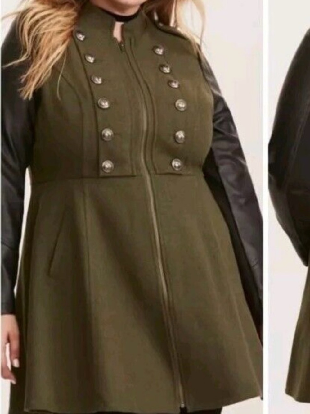 Torrid military style olive green zip front coat 3x